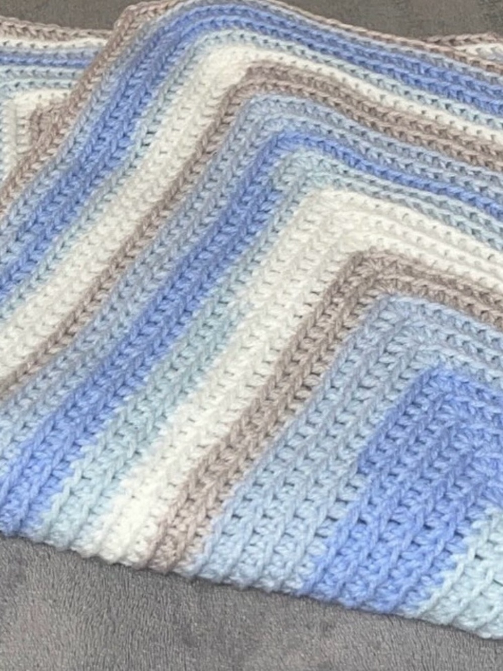 Soft Striped Crochet Baby Boy Throw Blanket in Blue, White & Beige